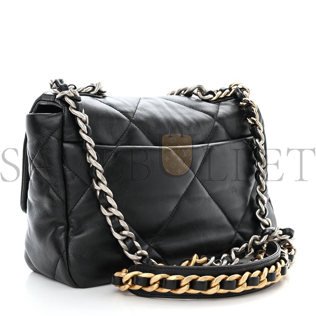 Ch*el master lambskin quilted medium Ch*el 19 flap black as1160 (26*16*9cm)